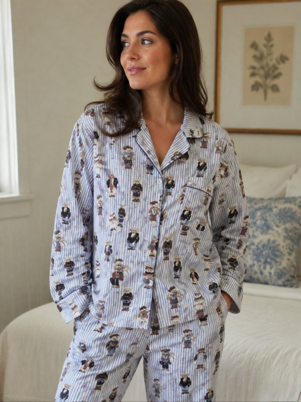 Polo Ralph Lauren Polo Bear Madison Pajama Top Sz L New NWOT White navy blue